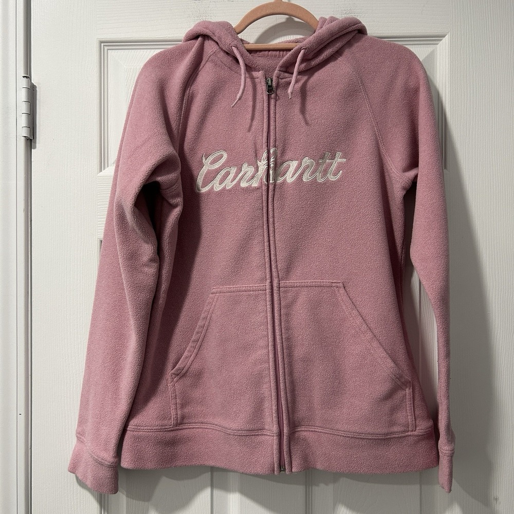Vintage Carhartt Hoodie Women's Small Pink Embroidered Fleece Full Zip Jacket